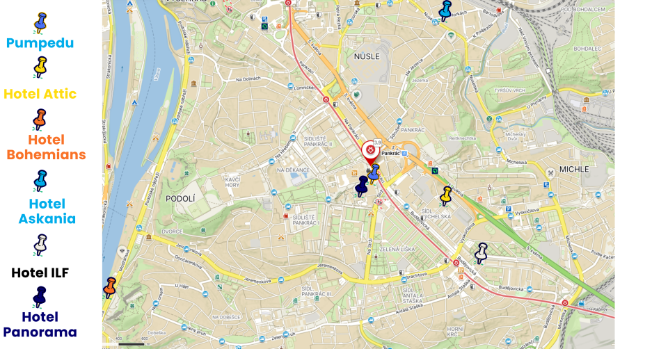 Mapka hotelů v okolí Pumpedu